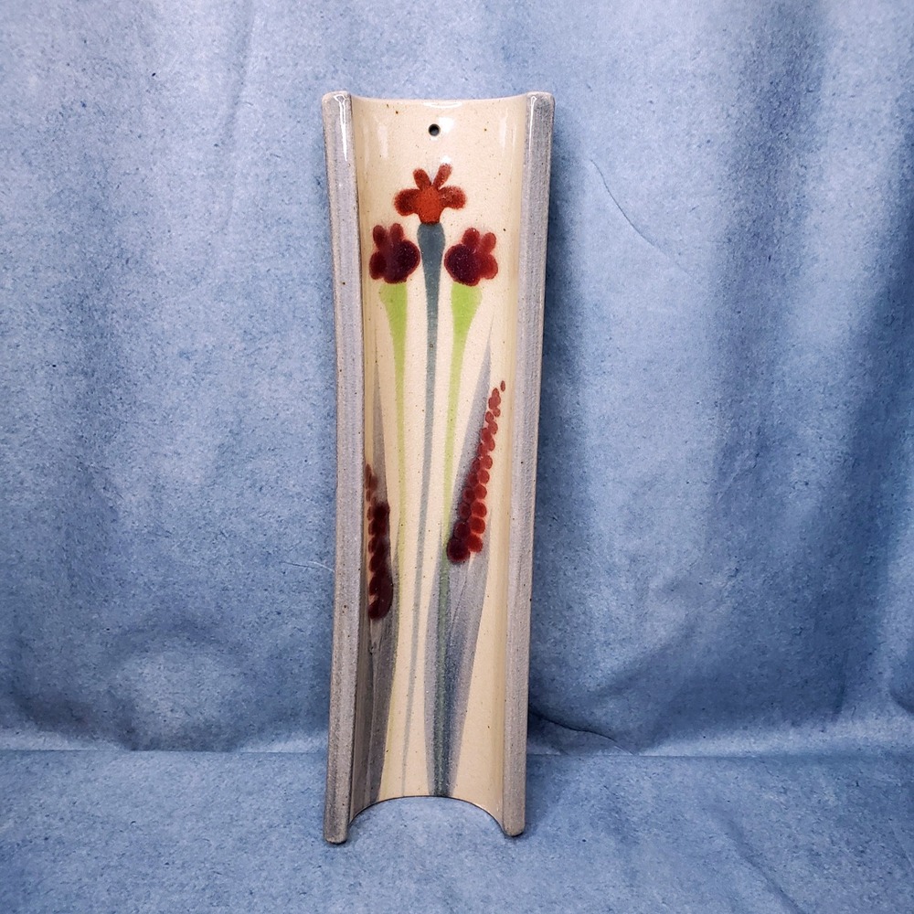 Hand Painted Ceramic Wall Hanging Pottery Dish Floral Cream Blue Green Red